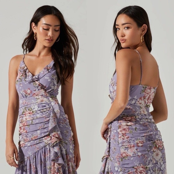 ASTR | NWT Kiana Floral Ruched Ruffle Maxi Dress Medium - Picture 6 of 11